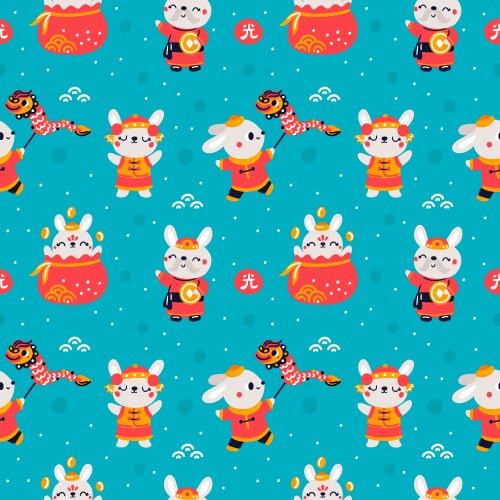 Cute rabbits seamless pattern new year china vector image