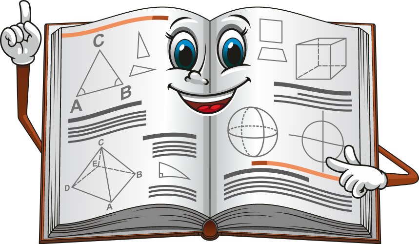 open textbook with geometric shapes cartoon vector image