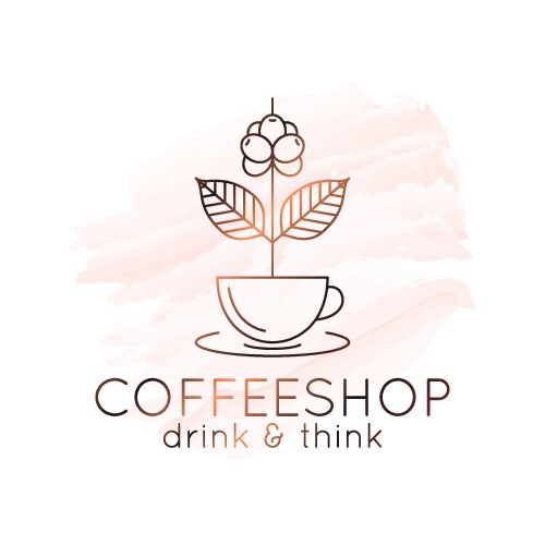 Coffee cup watercolor logo branch concept vector image