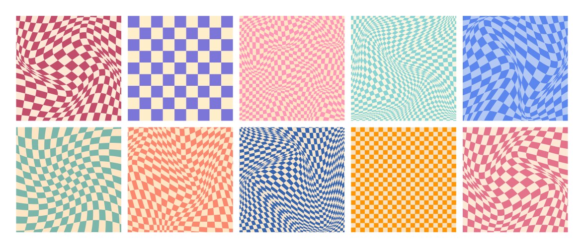 Groovy checkered pattern colorful distorted tiled vector image