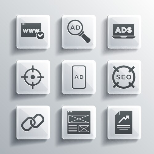 Set browser window document with graph chart seo vector image