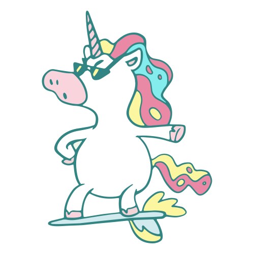 Cute Unicorn Surfer Cartoon Vector Image