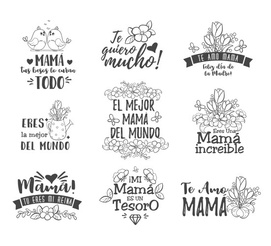 Spanish Mothers Day Badges - Floral Vector Image