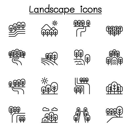 Landscape icon set in thin line style vector image