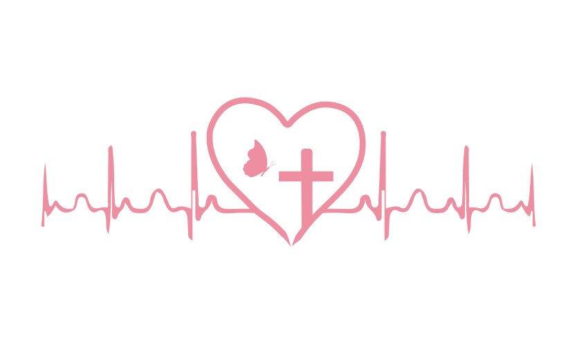 christian hand drawn continuous one line heartbeat vector image