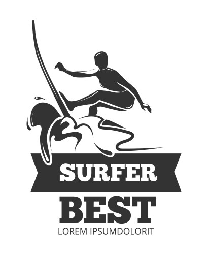 Surfing logo with surfer over the board Vector Image