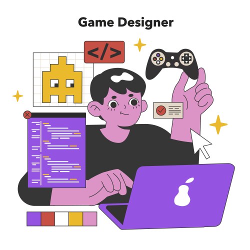 Dynamic game designer developing interactive vector image