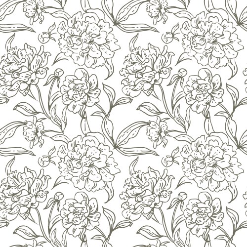 Peony flower seamless pattern drawing hand Vector Image