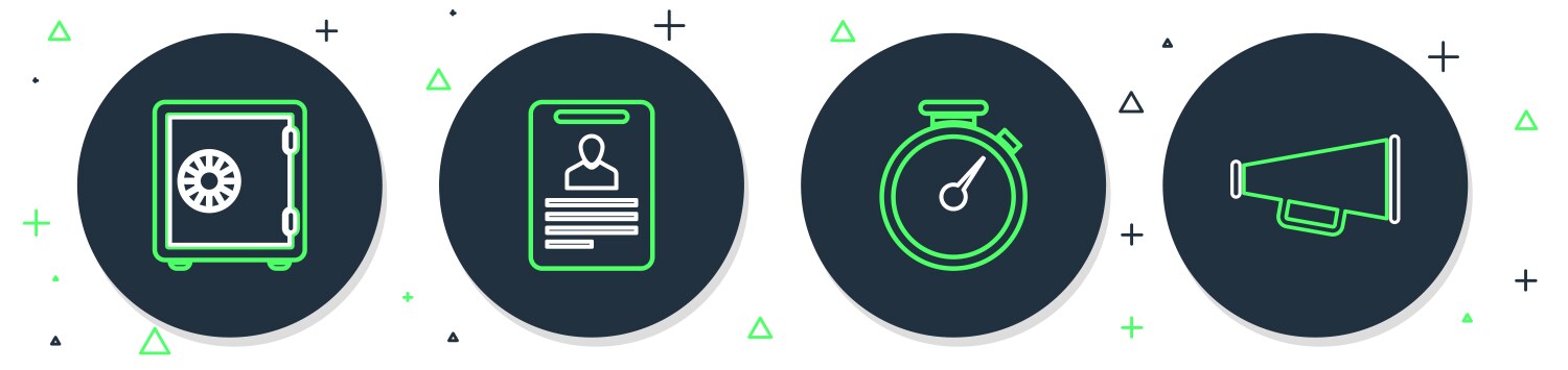 Set line identification badge stopwatch safe vector image