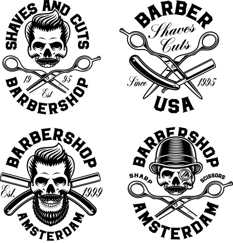 A set of black and white barbershop Vector Image