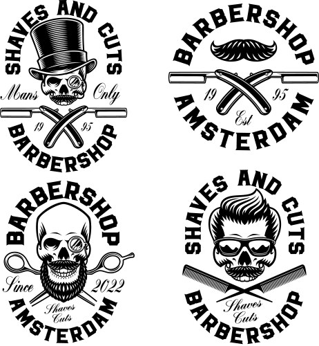 A set of black and white barbershop logo Vector Image
