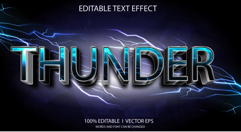 Lightning or thunder 3d text effect with modern vector image