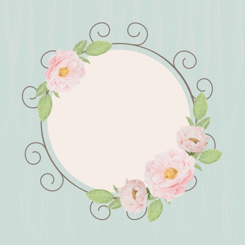 Beautiful pink english roses wreath frame on blue vector image