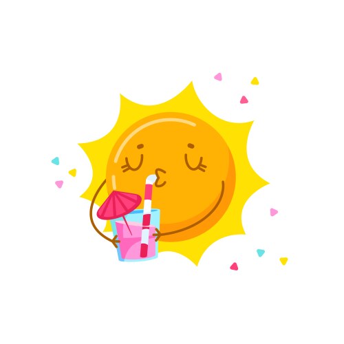 cute cartoon sun character drinking cocktail vector image vector image