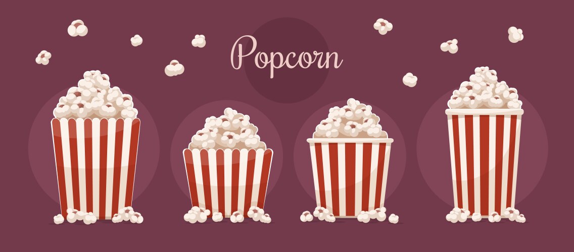 Paper cups set full of popcorn vector image