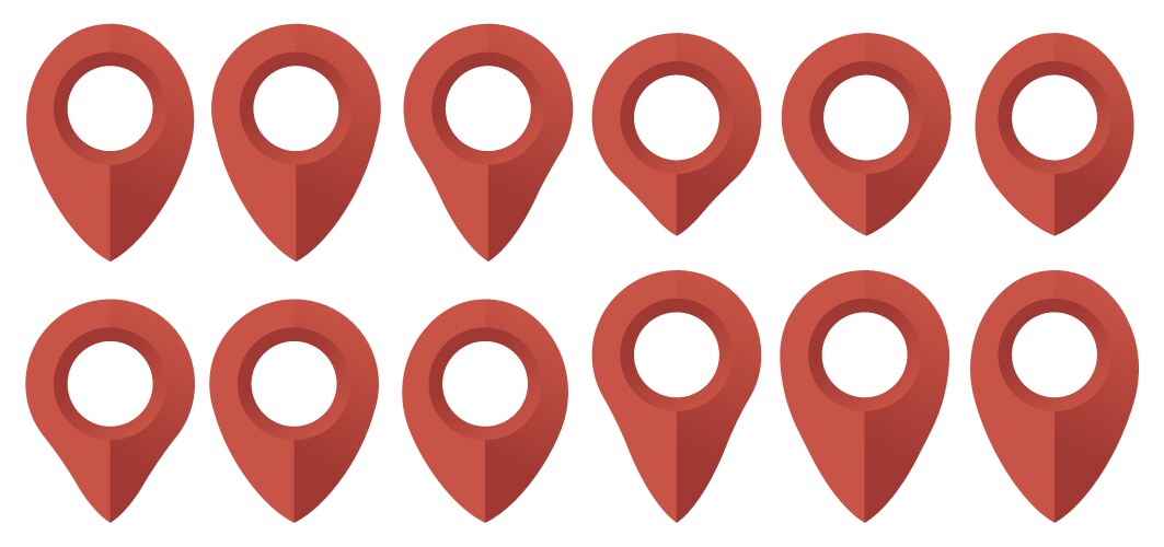 Red realistic map pointer location symbols set vector image