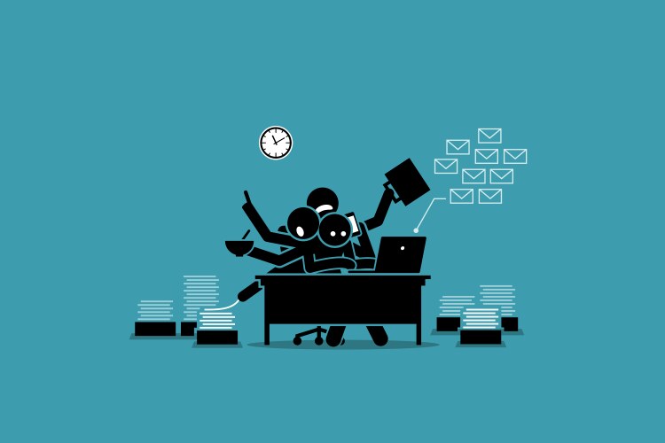 busy man working in office and overwhelmed vector image