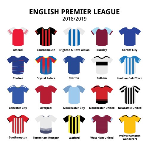 English premier league kits 2018 - 2019 football vector image