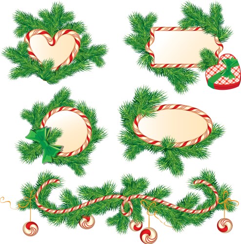 Set of fir-tree branches candy frames and borders Vector Image