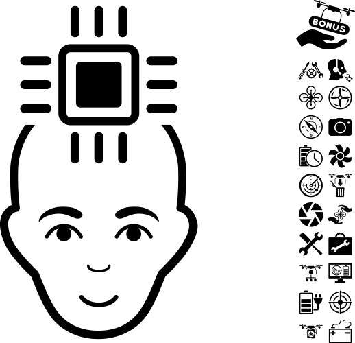 Neural computer interface icon with copter tools vector image