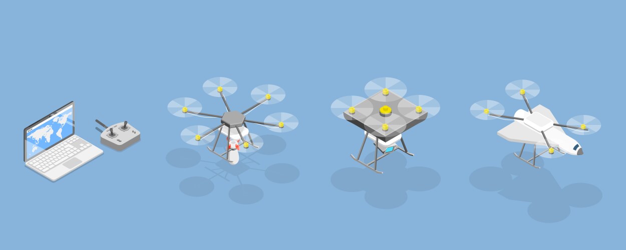 3d isometric flat set of military drones vector image