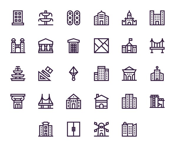 Architectural Line Icons - Building Collection Vector Image