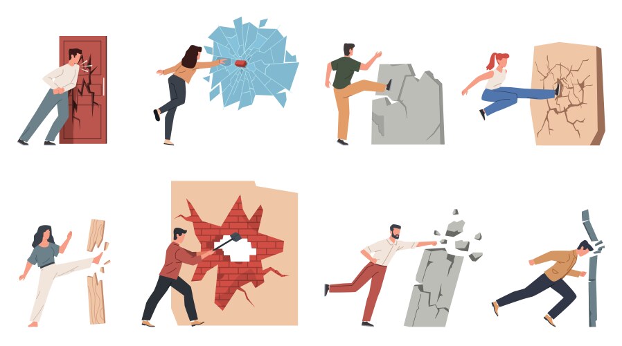 people destroying walls employees and businessmen vector