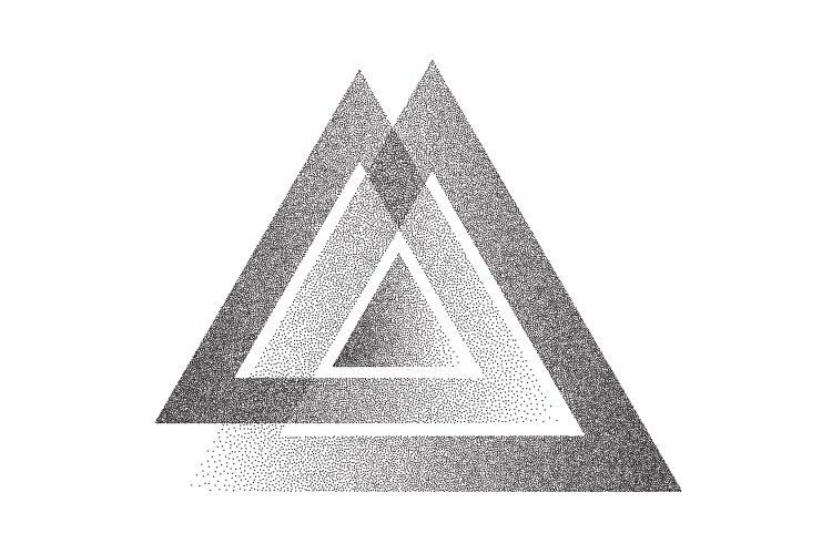 Dotwork triangles pattern background black noise Vector Image