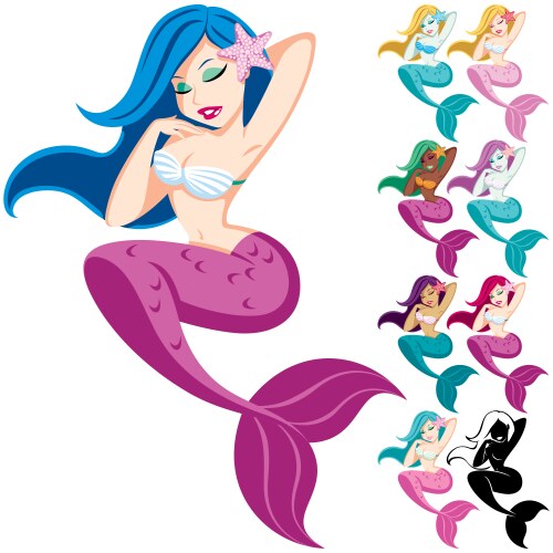 Nine Mermaid Illustrations Vector Image
