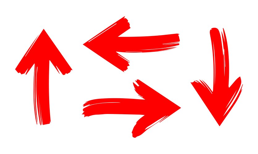 Set of hand drawn red arrow brush grunge vector image