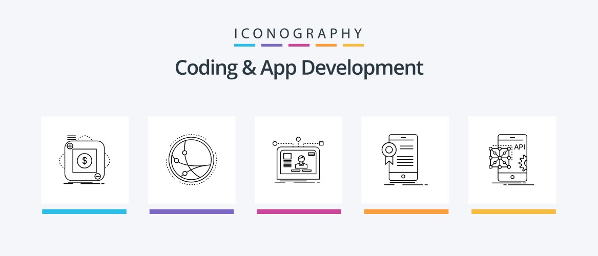 Coding and app development line 5 icon pack vektorbild