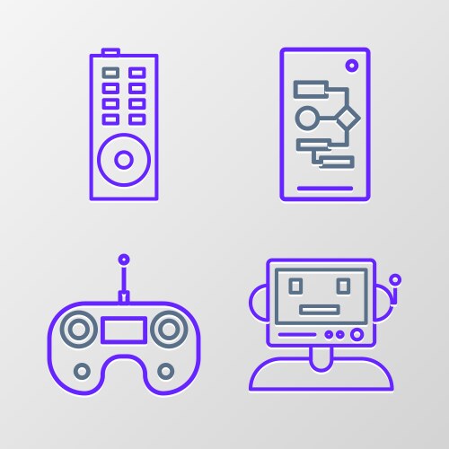 Set line robot remote control algorithm and icon vector image