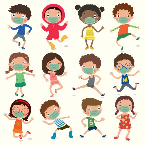 Children Wearing Masks - COVID-19 Safety Vector Image