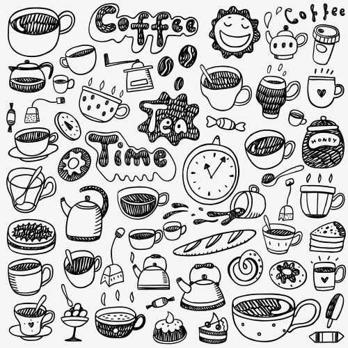 Coffee & Tea Doodles Vector Image