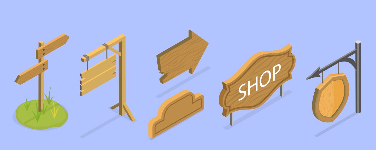 3d isometric flat set of signboard vector