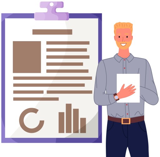 Man analyses digital report with data statistical vektorbild