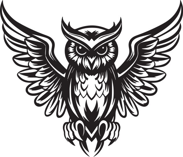 Owl - black and white vector image