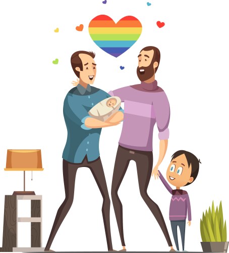 Gay loving family retro cartoon vector image