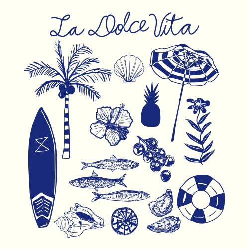 La dolce vita coastal summer set Vector Image