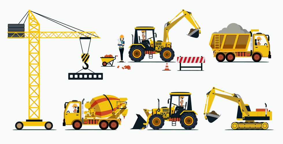 Construction vehicles set heavy machines Vector Image