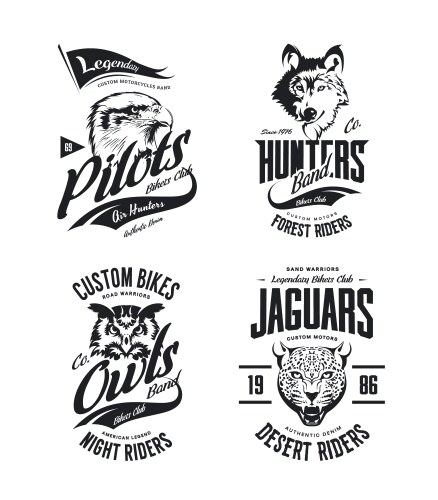 Animal Biker Logo Set - Wolves, Eagles, Jaguars Vector Image