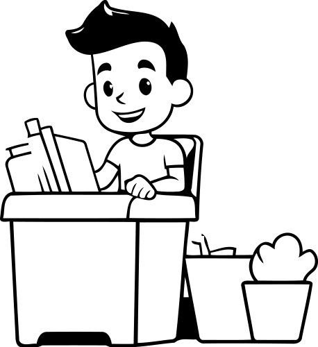 Cute girl sorting garbage in a trash can Vector Image