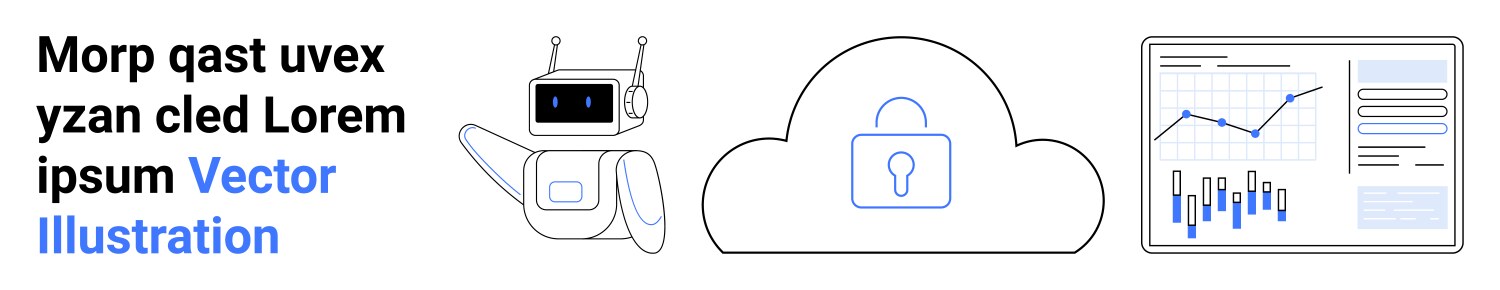 Ai robot cloud security and data analytics - key vector image