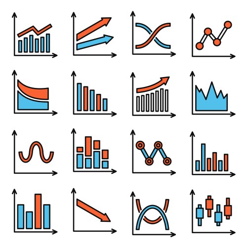 Graphs and charts icons set on white background vector image