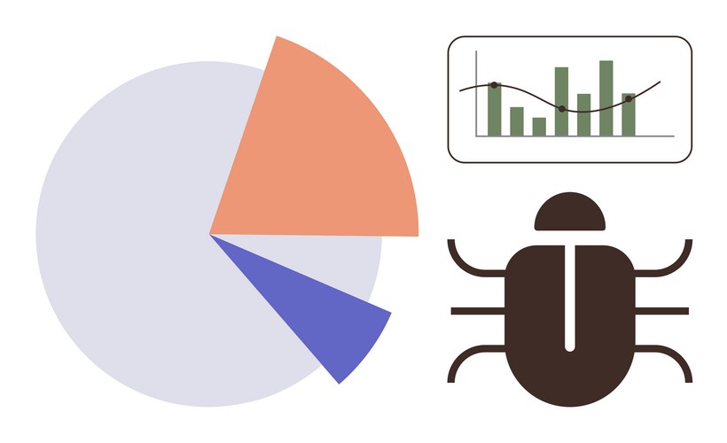 Data analytics and bug tracking concept with pie – Royalty-Free Vector ...