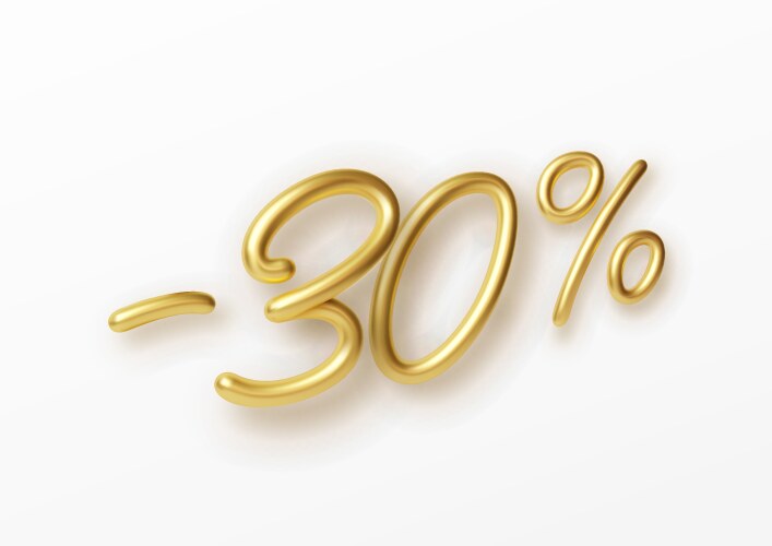 realistic golden text 30 percent discount number vector image