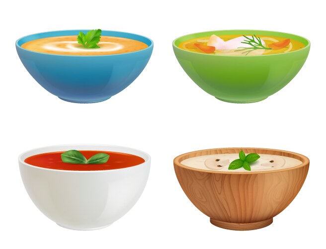 Creamy Soup Bowls - Gazpacho & Puree Vector Image