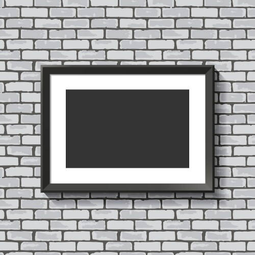 Black frame on white brick wall mock up Royalty Free Vector