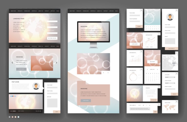 Website template design with interface elements vector image