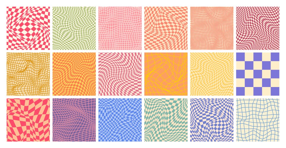 Groovy checkered pattern colorful distorted tiled vector image